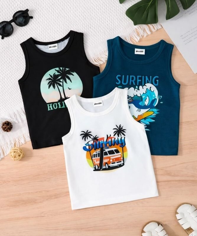 Pack of 3 Holiday Surfing Kids Printed Tank Tops
