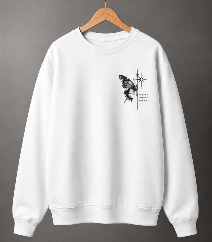 Men’s White Printed Sweatshirt – Butterfly Design
