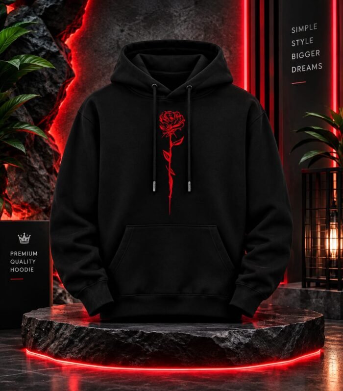 Black Rose Graphic Hoodie – Cotton Fleece
