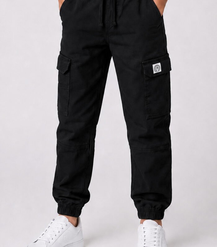Black Six Pockets Cargo For Kids