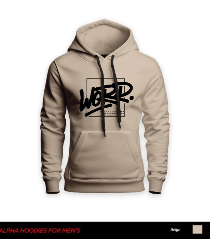 Word Alpha Printed Beige Hoodie For Men