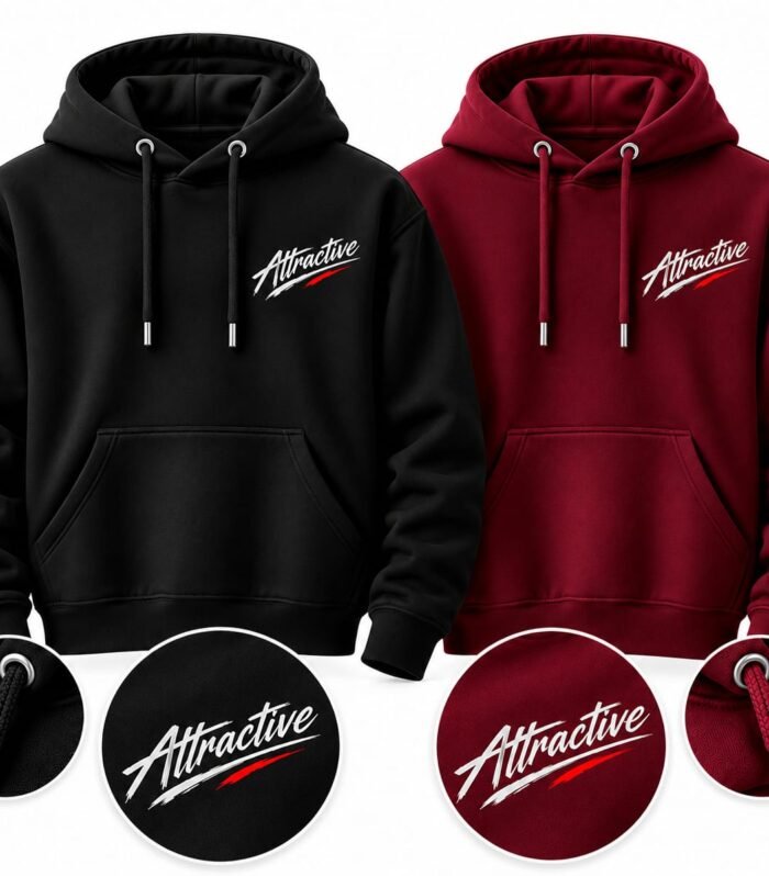 Pack off 2 Attractive Pullover Hoodie – Black & Maroon