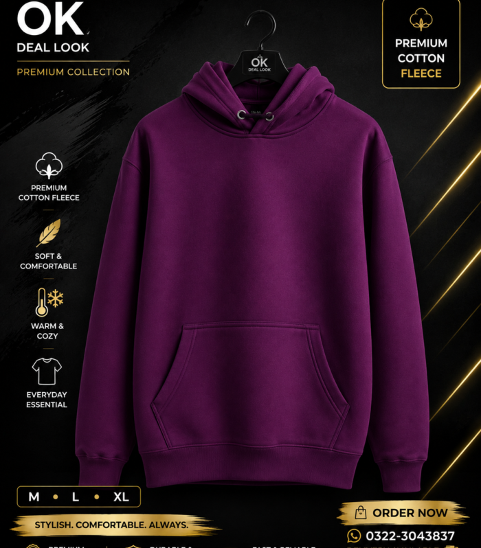 Men’s Plain Maroon Hoodie – Premium Cotton Fleece
