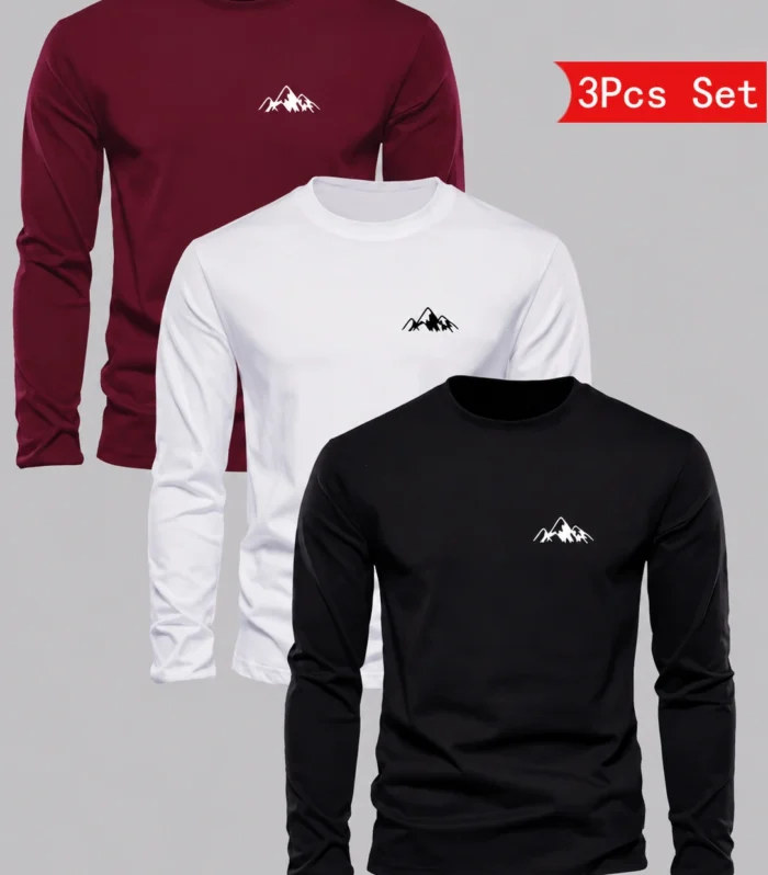 Pack of 3 Mountain Summit Printed Long Sleeve T-shirt for Mens