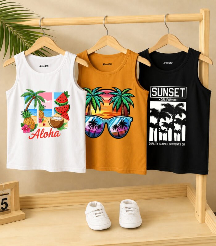 Pack of 3 Sunset California Kids Printed Tank Tops