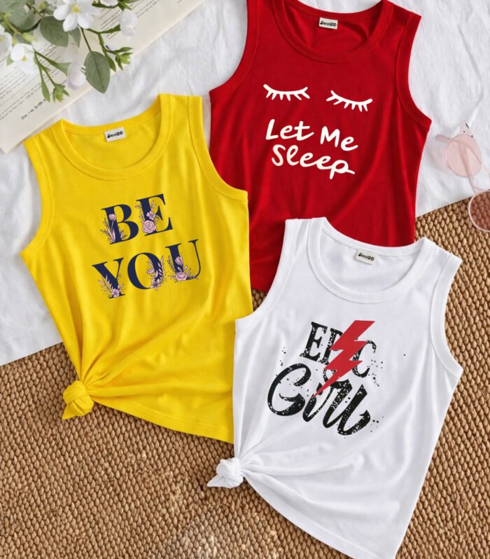 Pack of 3 Epic Be Sleep Girls Printed Tank Tops