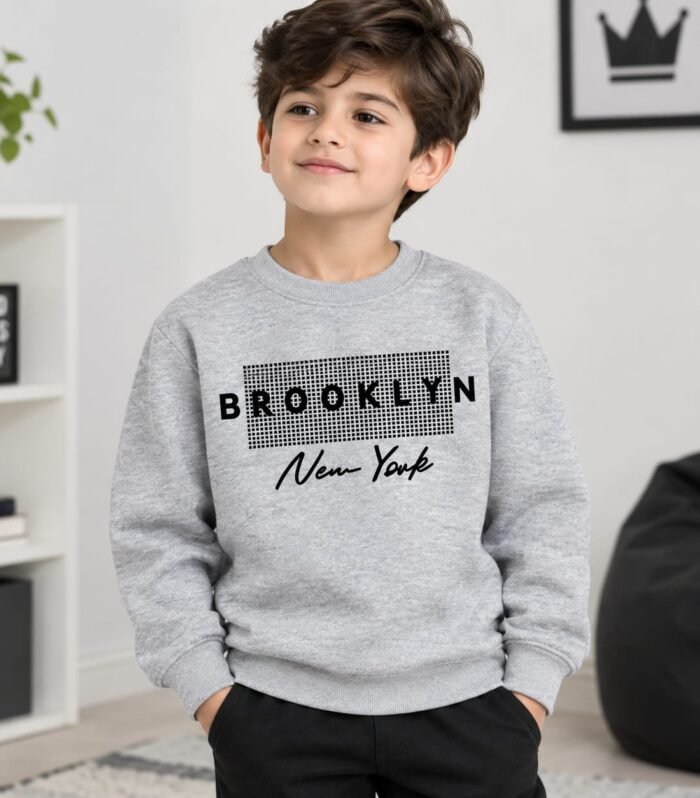 Kids Premium Heather Grey Brooklyn New York Graphic Sweatshirt