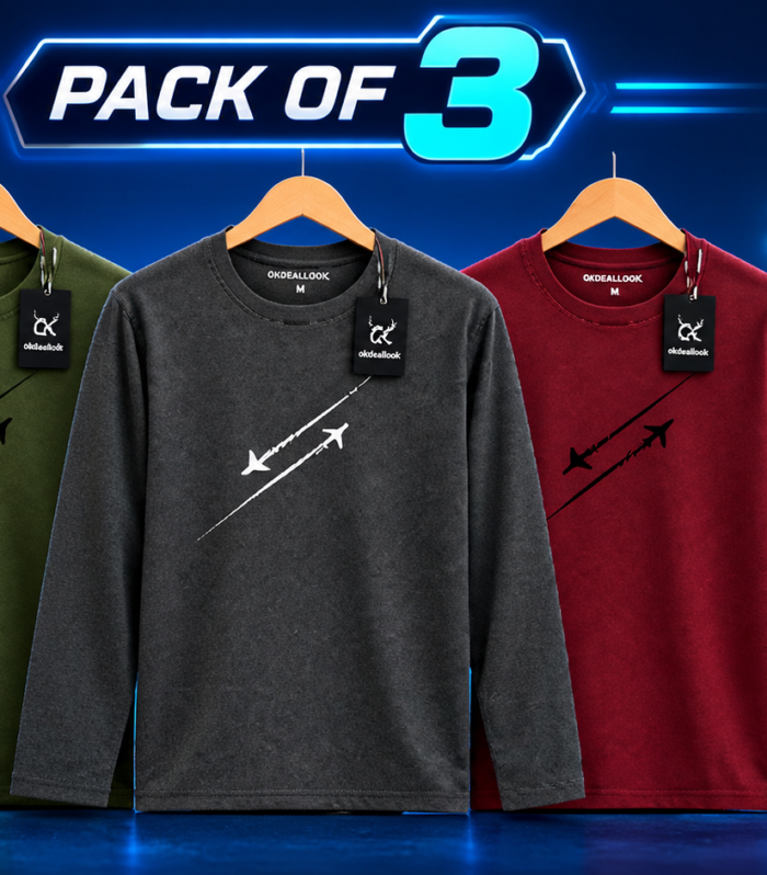Premium Airplane Graphic Long Sleeve T-Shirts – Pack of 3