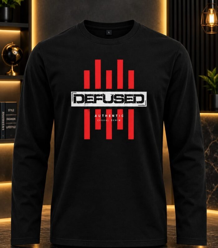 Premium Defused Graphic Black Full Sleeve T-Shirt for Men