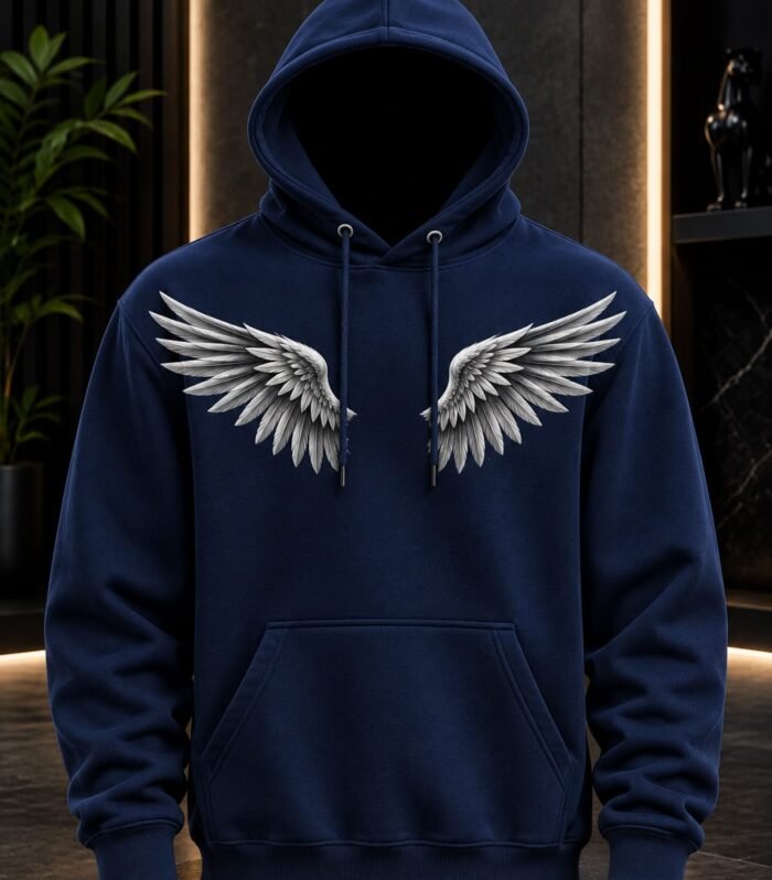 Premium Navy Blue Eagle Wings Graphic Printed Hoodie