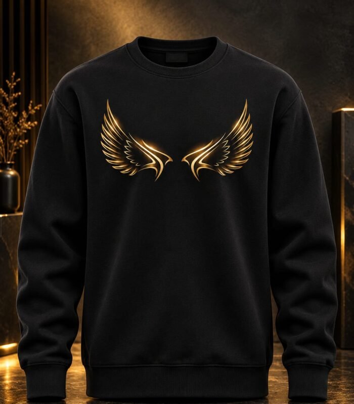 Premium Black Golden Wings Graphic Printed Sweatshirt for Men