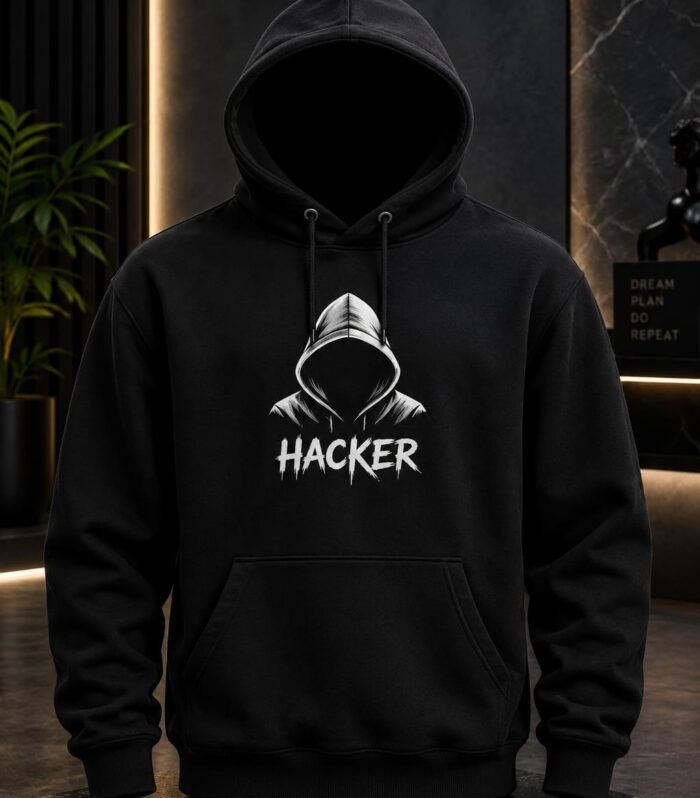 Hacker Graphic Pullover Hoodie – Black