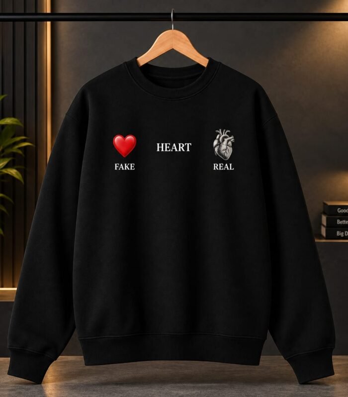 Men’s Heart Fake Real Graphic Black Sweatshirt