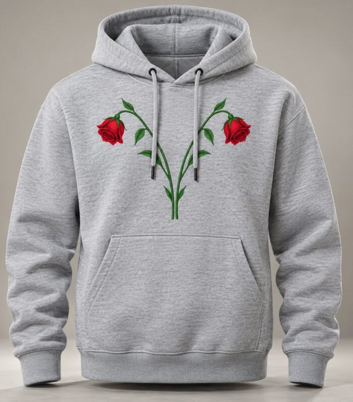 Premium Heather Grey Rose Blossom Graphic Printed Hoodie