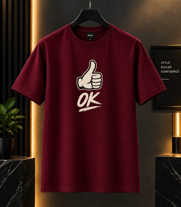 Maroon OK Thumbs Up Graphic T-Shirt