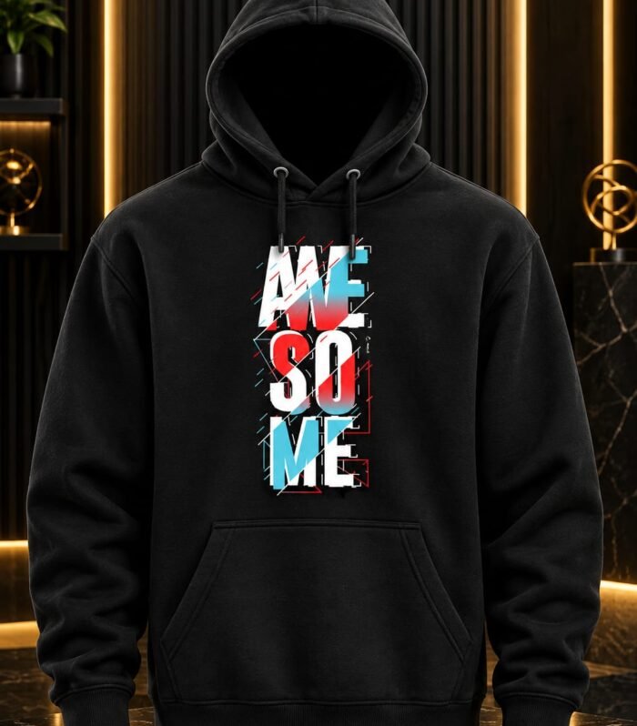 Premium Black Awesome Typography Graphic Printed Hoodie for Men