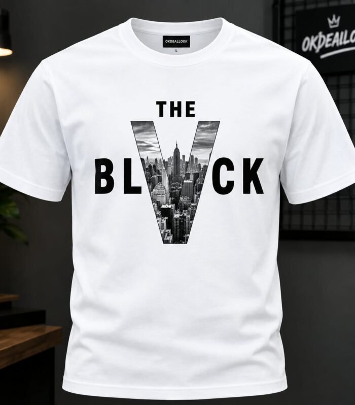 Premium White The Black V Graphic Printed T-Shirt for Men