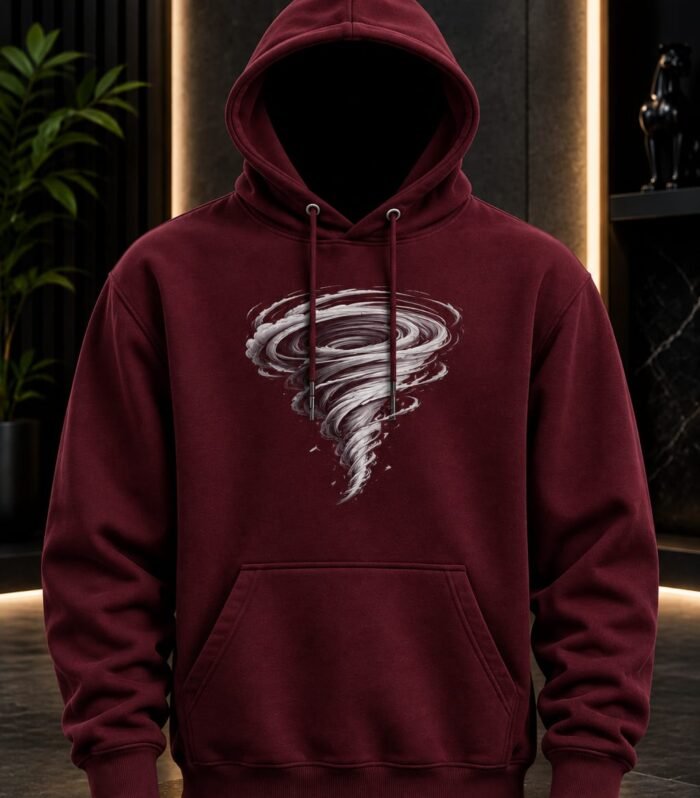 Premium Maroon Twister Swirl Printed Hoodie