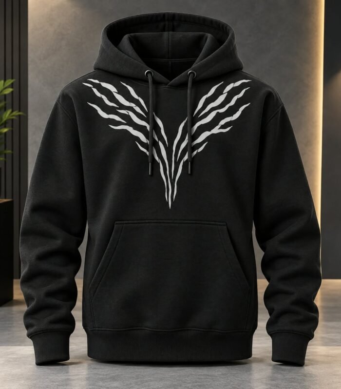 Zebra Claw Graphic Pullover Hoodie – Black & White